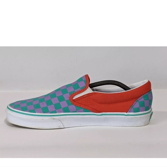 Vans Off The Wall Purple & Green  Checkered Slip On Shoes M 9 / W 10.5 500714 - Picture 7 of 10